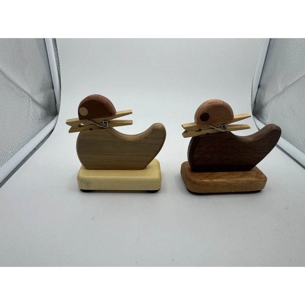 Wooden Duck Recipe Letters Note Card Holder Clothespin Bird Folk Art Qty Of 2